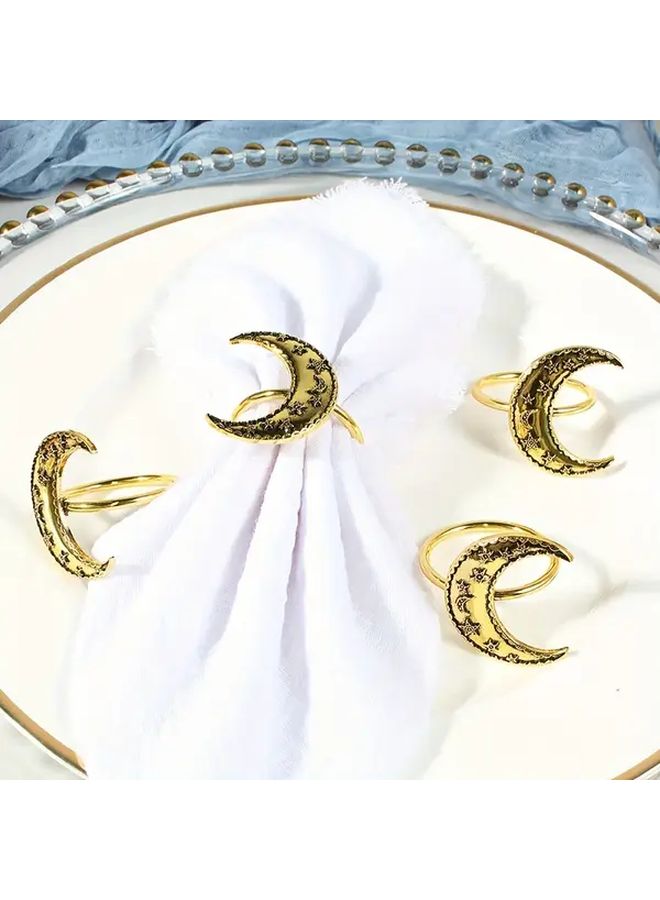 حلقات مناديل نجمة القمر الذهبية 4 قطع ديكور طاولة معدني لحفلات رمضان والعيد الإسلامي - Image 3